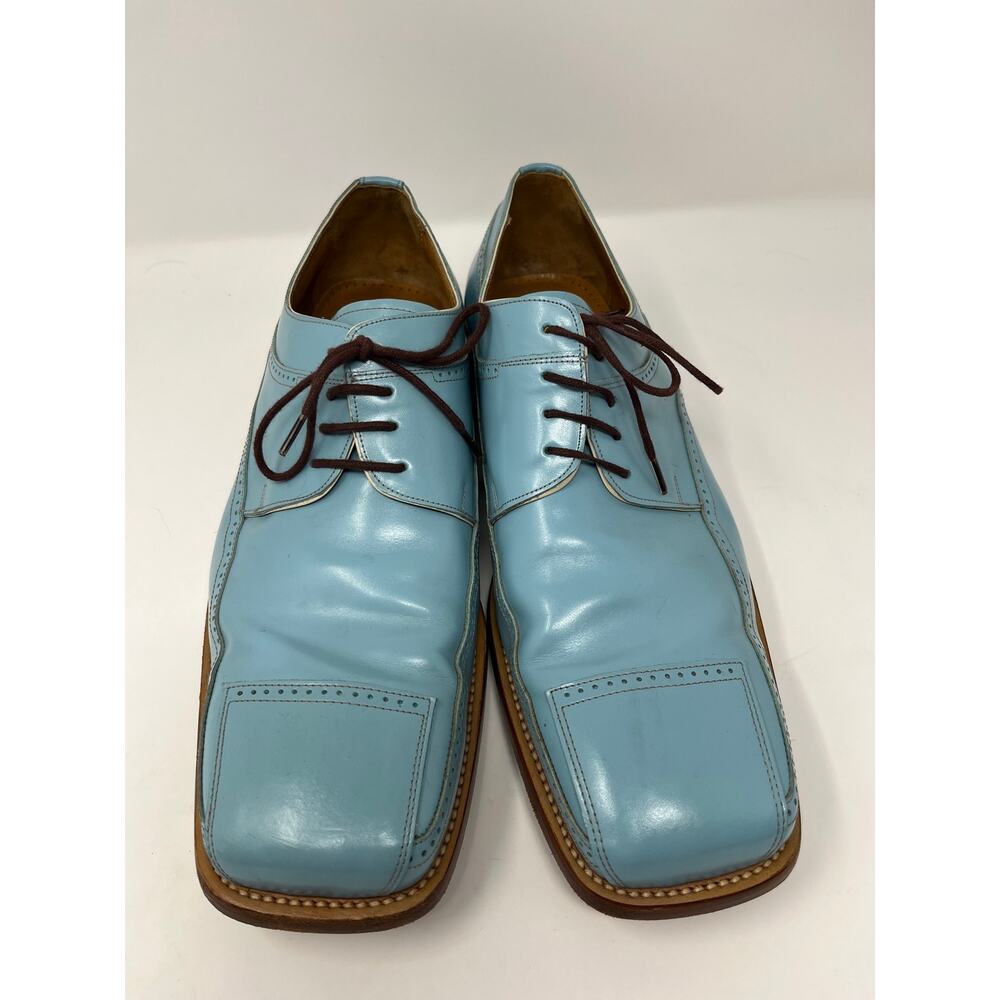 David Eden Blue Square Toe Lace Up Leather Derby Dress Shoes Men's Size 13